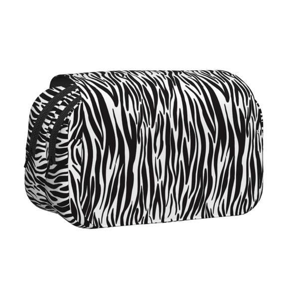 Rateoe Zebra Pattern Double Clamshell Pen Case, Storage Organizer with Two Zipper Compartments– Holds Up to 50 Pencils & Pens