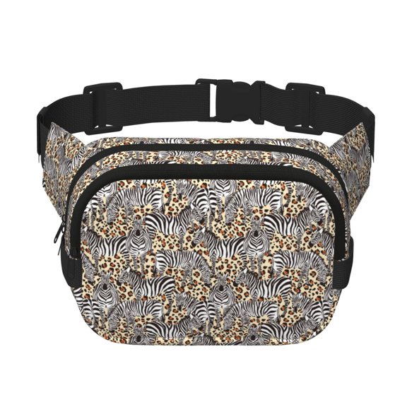 Rateoe Zebra Print Fanny Pack Belt Bag for Women and Men, Square Double-Layer Waterproof Waist Pack with Adjustable Strap for Hiking, Jogging, Cycling