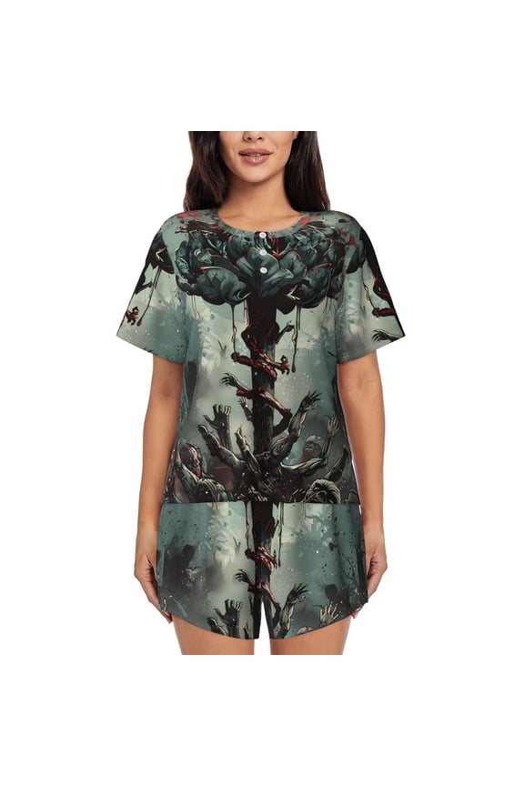 Zombie Flower Apocalypse Pattern Women's Short-Sleeved Pajama Set - 2 Piece Soft and Lightweight Sleepwear Set-4X-Large