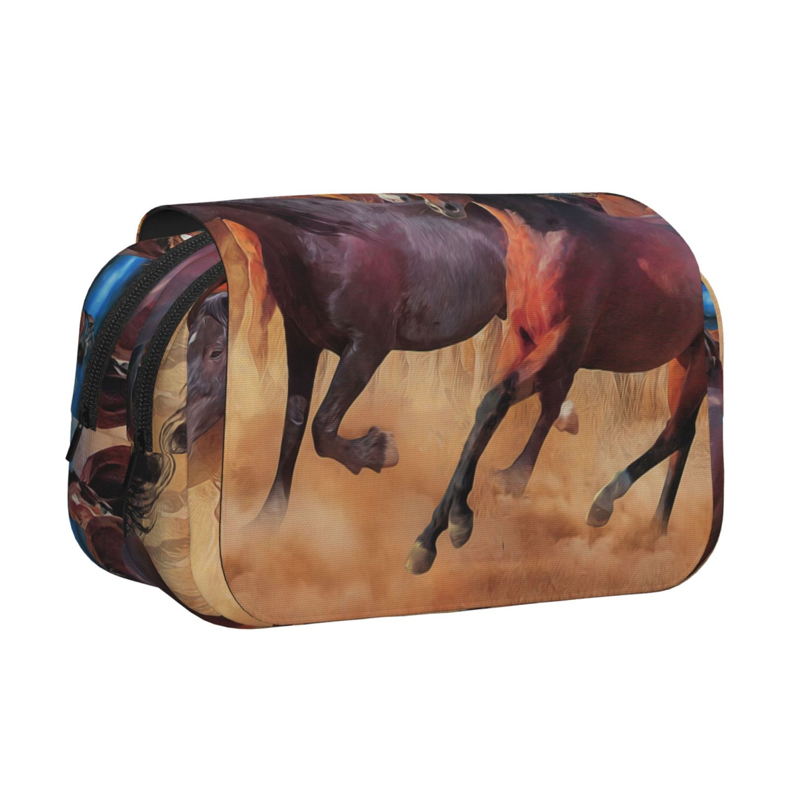 Rateoe a herd of horses Pattern Double Clamshell Pen Case, Storage Organizer with Two Zipper Compartments– Holds Up to 50 Pencils & Pens