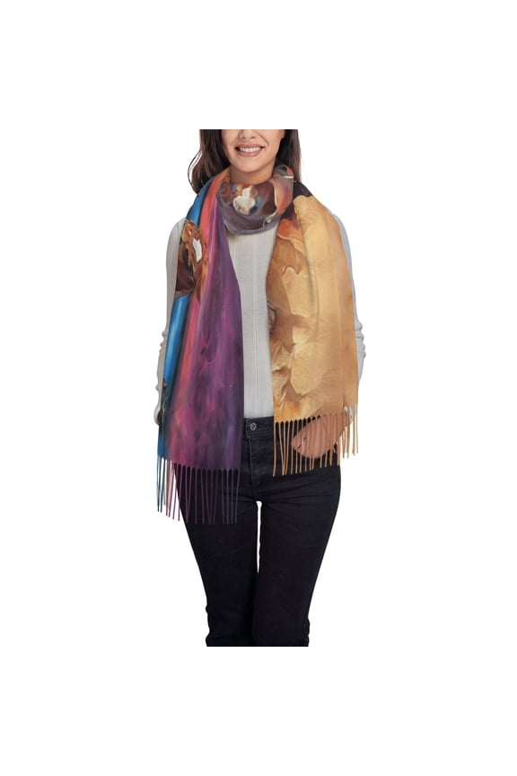 a herd of horses Printed Women's Traditional Scarf Wrap Tassel Shawl Fringes Neck Head Shawl Retro Scarf