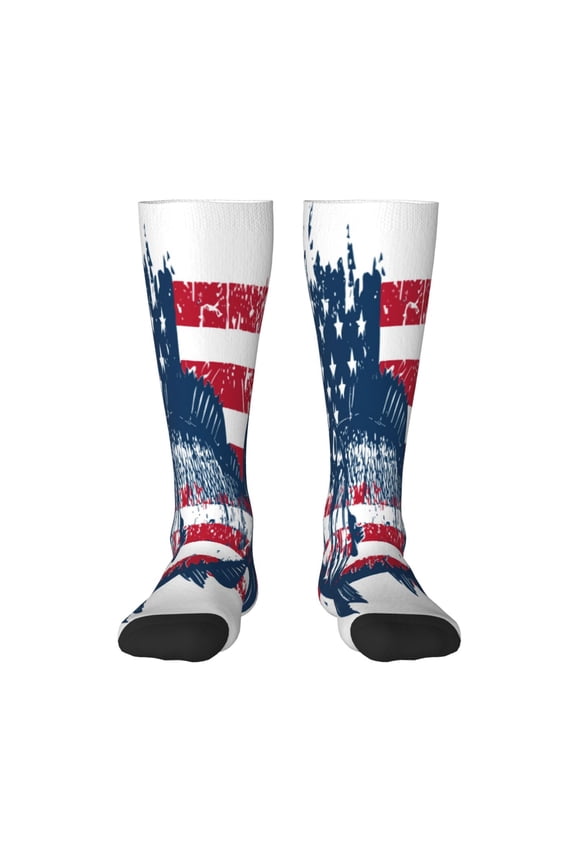 bass fish with the USA flag Pattern Women’s Knee High Crew Socks,Trouser Socks, – Comfortable, Breathable, Moisture-Wicking and Soft