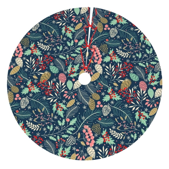 Rateoe berry Nuts Leaf Print Christmas Tree Skirt 30" for Xmas Holiday New Year Party Circle Tree Mat Ornaments Decoration