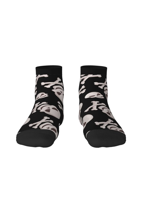 black white Skull bone Pattern Quarter Crew Socks,Toe Seamed Ankle Socks,Cotton Cushioned Breathable Athletic Crew Sports Socks
