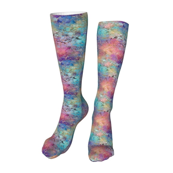Rateoe blue pink colorful cracked texture print Women's Men's Novelty 20in Crew Socks Cotton Socks Knee High Socks for Walking,Running,Nurses,Pregnancy-One Size