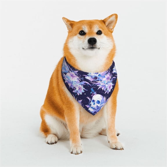 Rateoe blue starry sky Skull flower Print Pet Scarf for Dogs and Cats – Stylish Reflective Design, Breathable & Durable Pet Bandana with Quick-Release Buckle-Small