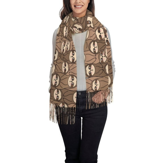 Rateoe brown sloth family Printed Women's Traditional Scarf Wrap Tassel Shawl Fringes Neck Head Shawl Retro Scarf