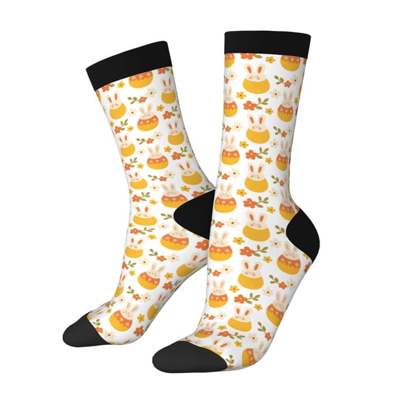 Rateoe bunny in Easter eggs for Women Casual Calf Socks - Cute Crew Socks - Thin Soft Above Ankle Socks Size 5-11