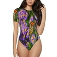 thumbnail image 1 of Rateoe butterflies and Gardens Printed Women Rash Guard Short Sleeve,Tummy control Swimsuit Surfing Swimsuit Bathing Suit Short-sleeved Onesie UPF 50+-XX-Large, 1 of 7