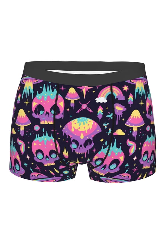 cartoon Skull rainbow space Mens Boxer Briefs Poly Spandex Performance Boxer Briefs Underwear Hem Boxer Briefs - Large