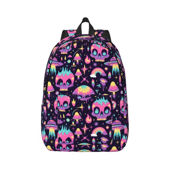 Rateoe cartoon Skull rainbow space Pattern Canvas College Laptop Backpack,Travel Daypack,Durable Rucksack Travel Notebook Bag School Backpack Book Bag for Men Women-Small