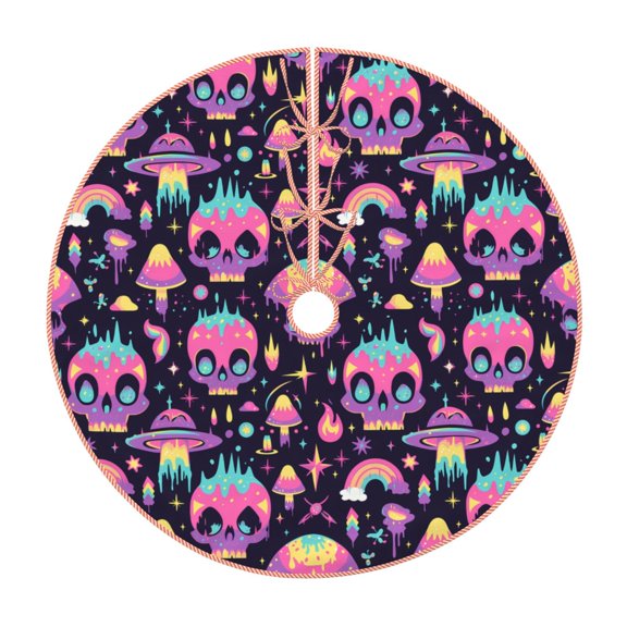 Rateoe cartoon Skull rainbow space Pattern Christmas Tree Skirt with Ties , Christmas Tree Decorations, Farmhouse Christmas Decor Xmas Holiday Decorations-30"