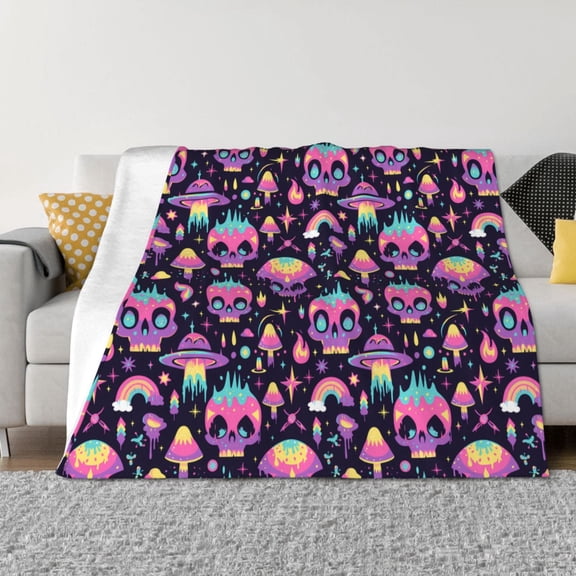 Rateoe cartoon Skull rainbow space Pattern Flannel Throw Blanket, Ultra-soft Blanket for Bed, Couch, Car, Hypoallergenic Anti-pilling blanket-40"x30"(Horizontal)