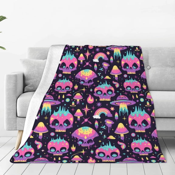 Rateoe cartoon Skull rainbow space Print Fuzzy Fleece Throw Blanket Extra Large,Super Soft,Fluffy and Warm Blankets for Couch,Bed,All Season Use (60"x50")