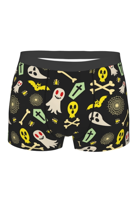 cartoon Skull spider web Mens Boxer Briefs Poly Spandex Performance Boxer Briefs Underwear Hem Boxer Briefs - X-Large