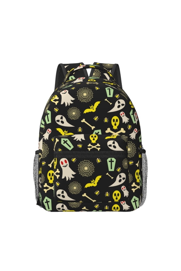 cartoon Skull spider web Pattern Durable Student Backpack Laptop Bag- Ergonomic Design, Waterproof Twill Fabric - Ideal for School, Travel, and Outdoor Activities