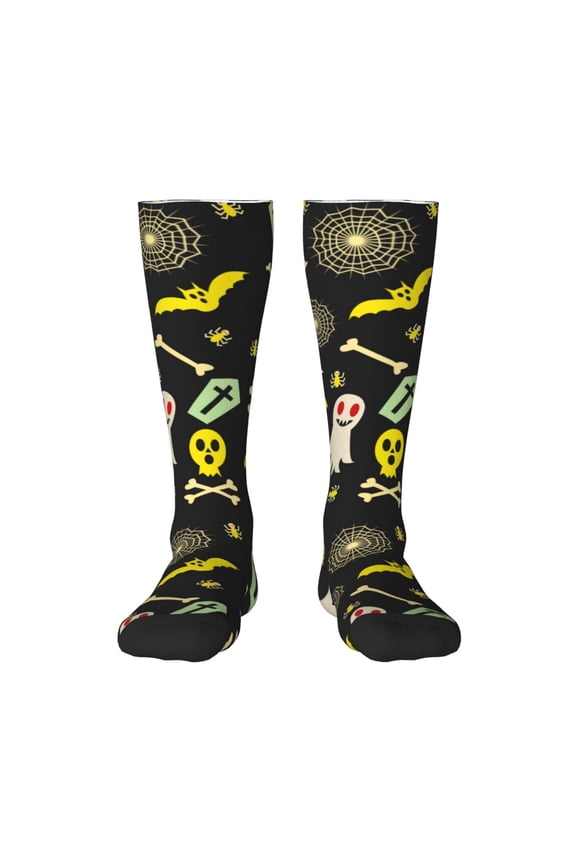 cartoon Skull spider web Pattern Women’s Knee High Crew Socks,Trouser Socks Comfortable, Breathable, Moisture-Wicking and Soft