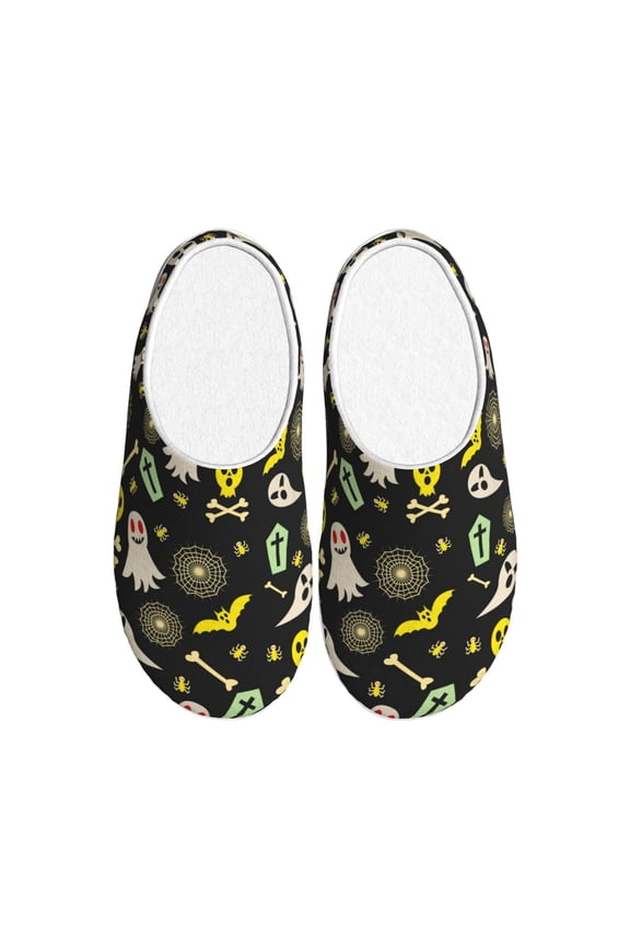 cartoon Skull spider web Print Women's Men's Cotton Knit Slippers Lightweight Memory Foam Indoor House Shoes with Anti-Skid Sole-37/38