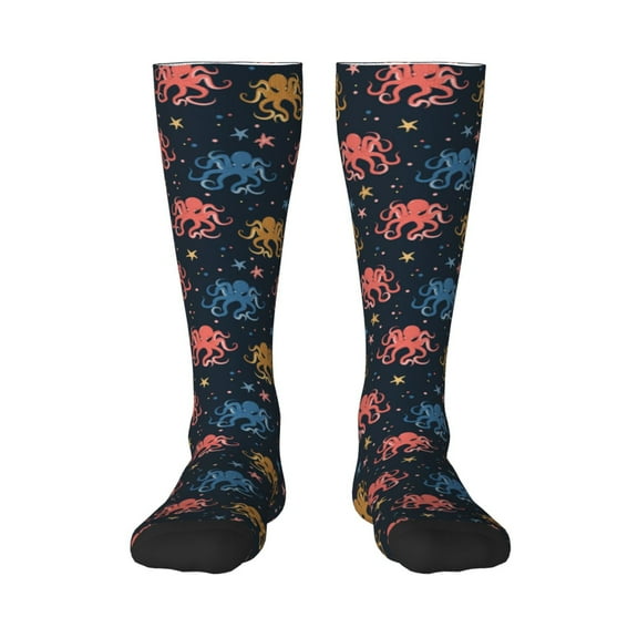 Rateoe cartoon doodle octopus Pattern Women’s Knee High Crew Socks,Trouser Socks, – Comfortable, Breathable, Moisture-Wicking and Soft