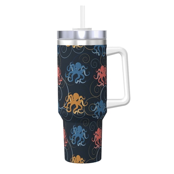 Rateoe cartoon doodle octopus Printed 40OZ Ice Bully With Handle - Stainless Steel Travel Cup Portable for Hot & Cold Drinks, Travel, Gym, Home, and Outdoor Activities