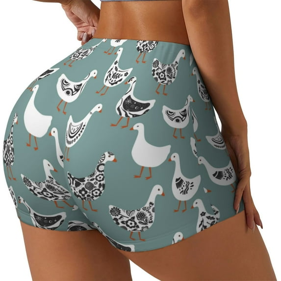 Rateoe cartoon geese Printed Power Workout Shorts for Women Tummy Control Squat Proof Ribbed Thick Seamless Scrunch Active Short-Medium