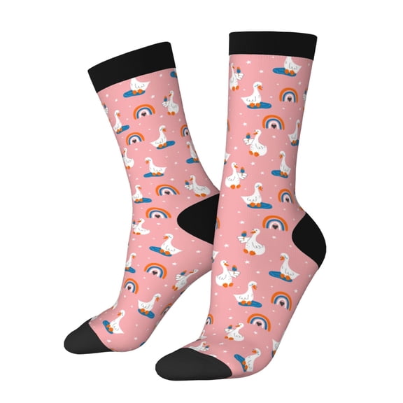 Rateoe cartoon goose rainbow for Women Casual Calf Socks - Cute Crew Socks - Thin Soft Above Ankle Socks Size 5-11