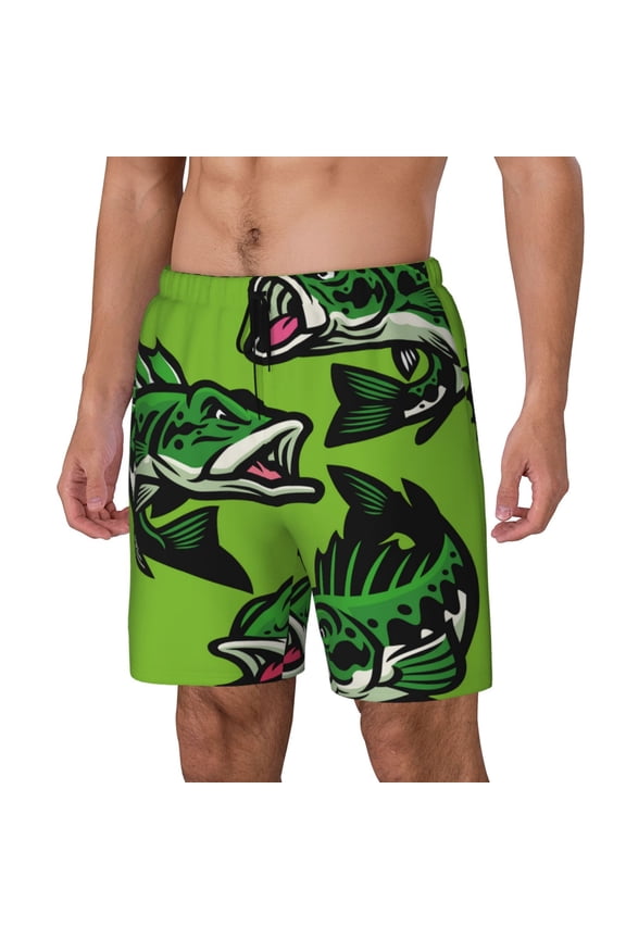 cartoon largemouth bass fish Pattern Men’s Swim Shorts with Compression Liner – Double-Layered Quick-Dry Swimwear, Comfortable & Stretchy Beach Shorts-3X-Large