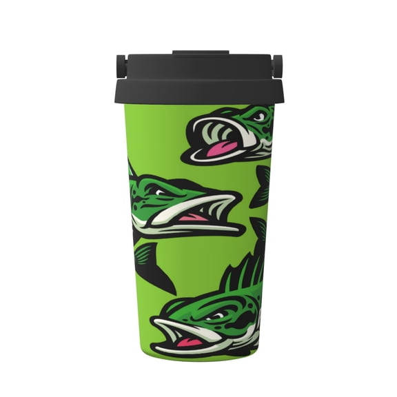 Rateoe cartoon largemouth bass fish Pattern Travel Coffee Mug Tumbler with Flip Lid | Reusable Insulated Stainless Steel Cold Brew Iced Coffee Cup Thermos