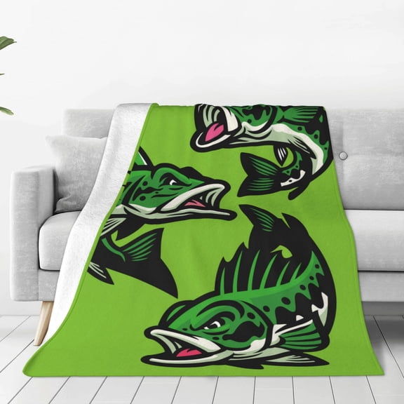 Rateoe cartoon largemouth bass fish Print Fuzzy Fleece Throw Blanket Extra Large,Super Soft,Fluffy and Warm Blankets for Couch,Bed,All Season Use-