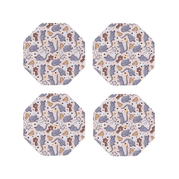 Rateoe cartoon mouse Printed Drink Coasters Set of 4 Leather Coasters Spill Protection for Table Desk,Durable and Non Slip Leather Coaster ,4 Inches Drink Mats-Octagon