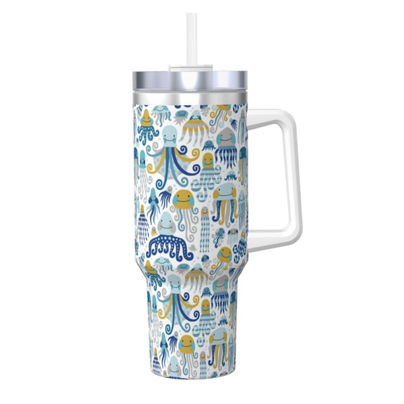 Rateoe cartoon octopus Printed 40OZ Ice Bully With Handle - Stainless Steel Travel Cup Portable for Hot & Cold Drinks, Travel, Gym, Home, and Outdoor Activities