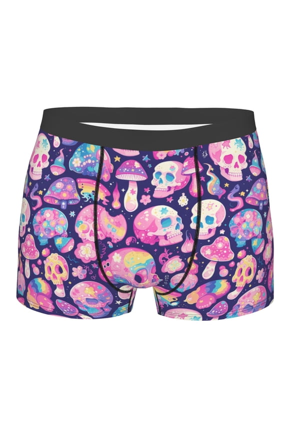 cartoon rainbow Skull Mens Boxer Briefs Poly Spandex Performance Boxer Briefs Underwear Hem Boxer Briefs - Large