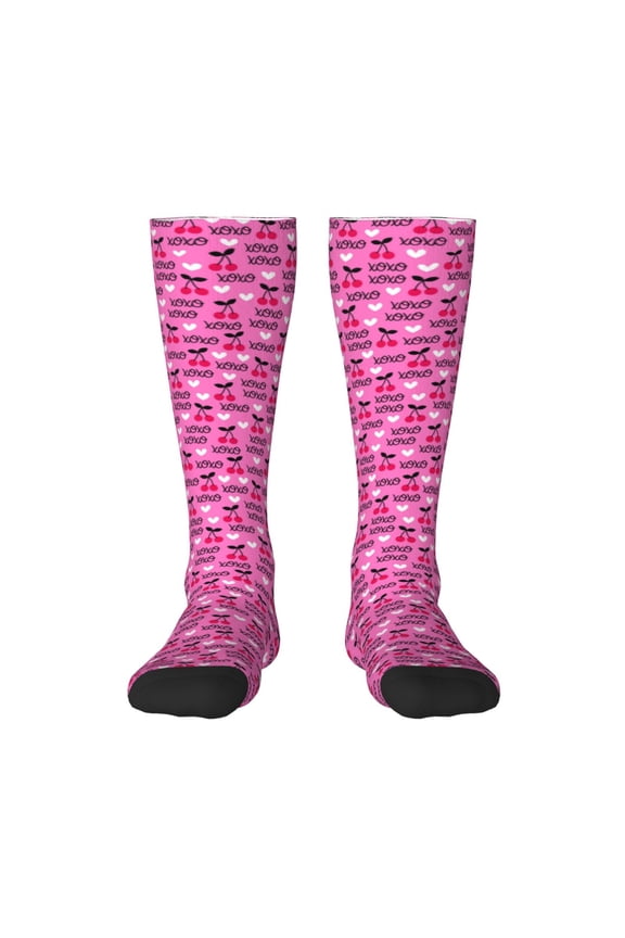 cherry Pattern Women’s Knee High Crew Socks,Trouser Socks, – Comfortable, Breathable, Moisture-Wicking and Soft