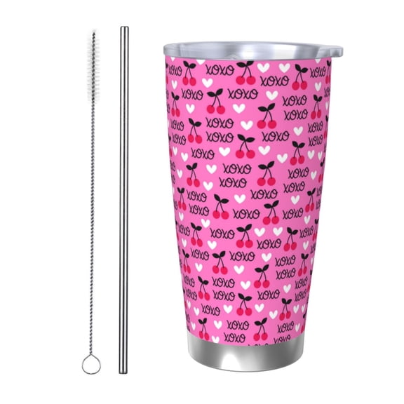 Rateoe cherry Printed Car Guy Gifts for Men Women Tumbler - 20oz/590ml Double Wall Vacuum Insulated Stainless Steel Travel Tumbler Cups with Lid & Straw-Straw Two-piece Set