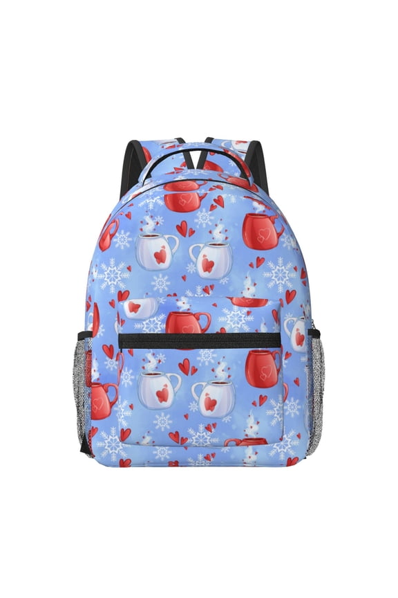 coffee love cup winter Pattern Durable Student Backpack Laptop Bag- Ergonomic Design, Waterproof Twill Fabric - Ideal for School, Travel, and Outdoor Activities-One Size