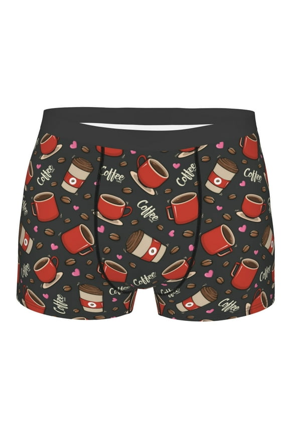coffee mug cup Mens Boxer Briefs Poly Spandex Performance Boxer Briefs Underwear Hem Boxer Briefs - Large