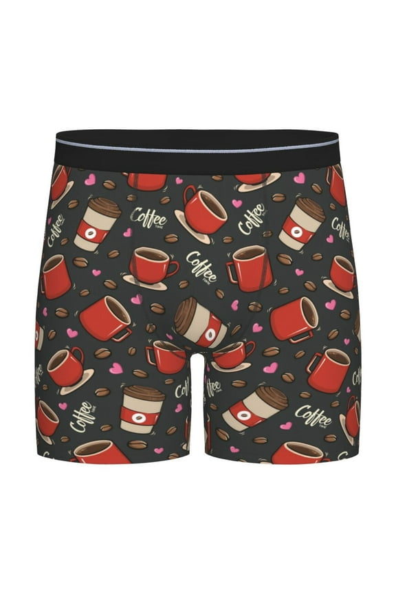 coffee mug cup Print Men’s Underwear Boxer Briefs Soft Comfortable Underwear Boxer Briefs, Long Leg Briefs,Anti-chafing Boxer Briefs