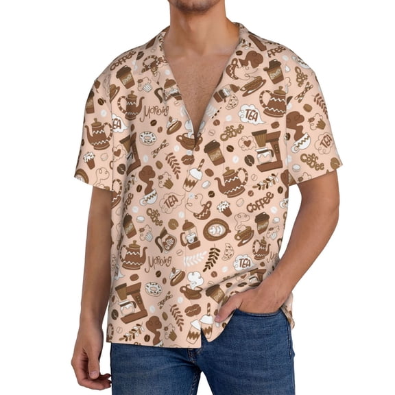 Rateoe coffee tea pots Print Mens Front Pocket Hawaiian Shirts Casual Shirts Short Sleeve Button Down Beach Tropical Shirts-XX-Large