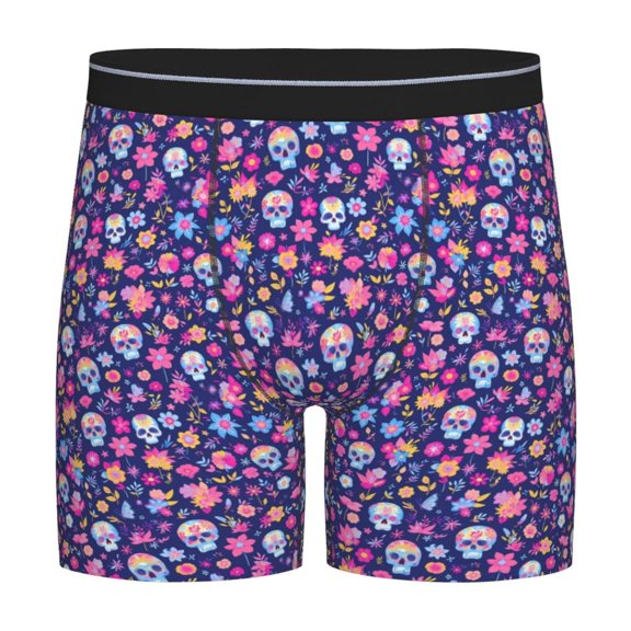 Rateoe colorful Skull butterfly flower1 Print Men’s Underwear Boxer Briefs Soft Comfortable Underwear Boxer Briefs, Long Leg Briefs,Anti-chafing Boxer Briefs