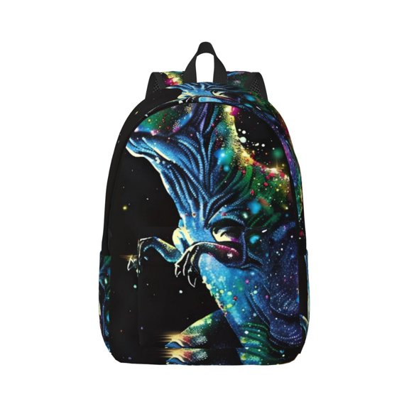 Rateoe colorful flames dinosaur Pattern Canvas College Laptop Backpack,Travel Daypack,Durable Rucksack Travel Notebook Bag School Backpack Book Bag for Men Women-Small