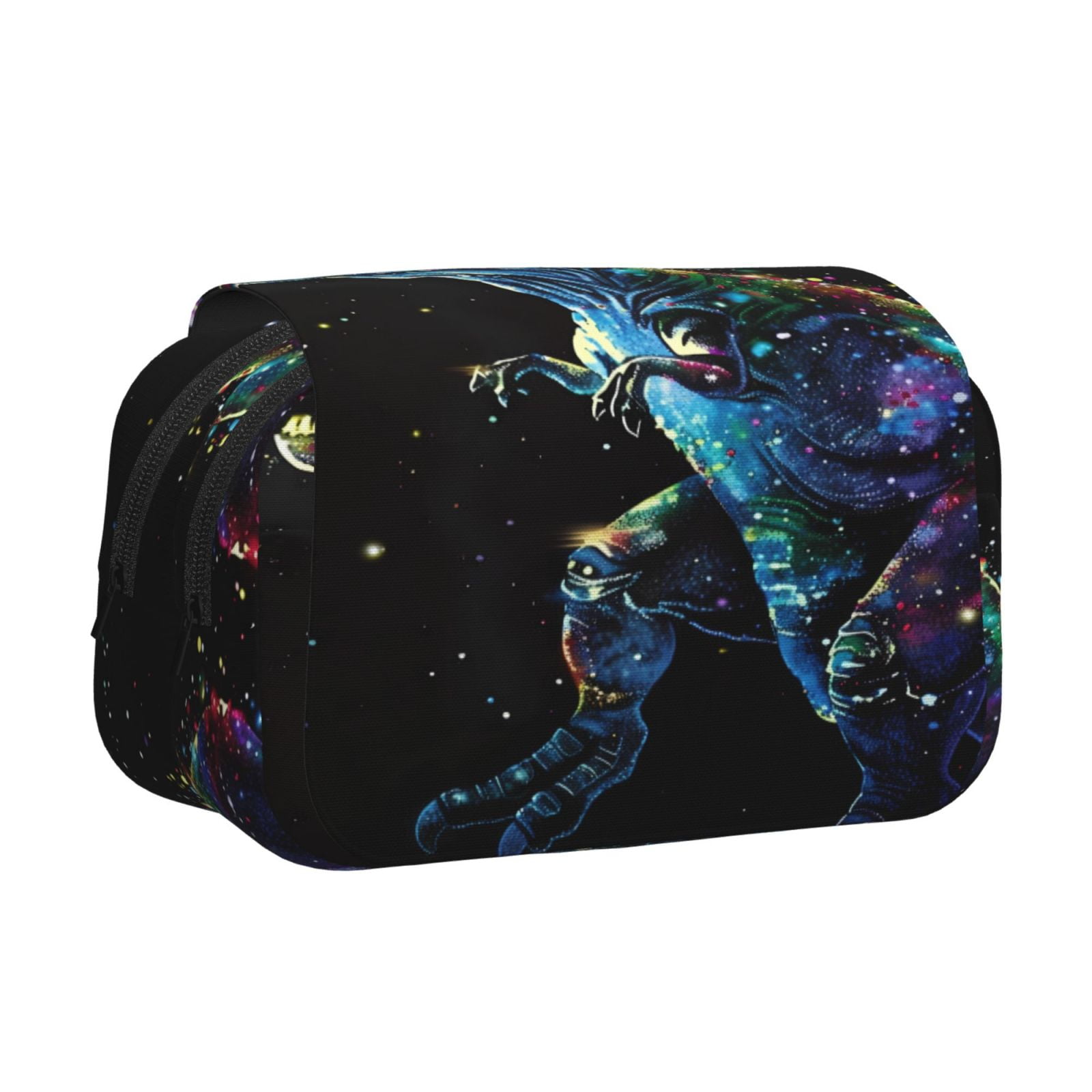 Rateoe colorful flames dinosaur Pattern Double Clamshell Pen Case, Storage Organizer with Two Zipper Compartments– Holds Up to 50 Pencils & Pens