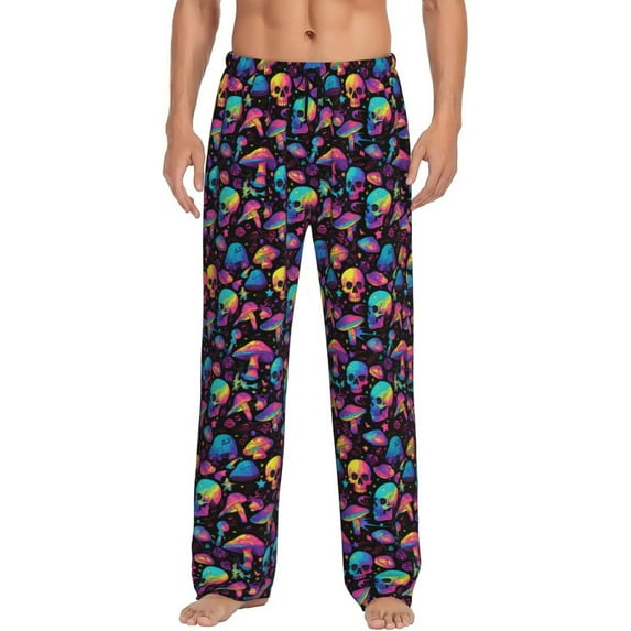 Rateoe colorful mushroom Skull Pattern Men’s Ultra-Soft Comfy Pajama Lounge Pants Sleepwear,Comfortable Lounge Wear,lightweight Pajamas, Casual Home Wear-Small