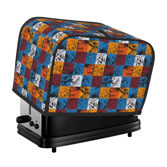Rateoe colorful plaid Dinosaur Pattern Toaster Covers 2 Slice Wide Slot,Bread Machine Cover,Bread Dust Cover & Fingerprint Protection,Appliance Covers