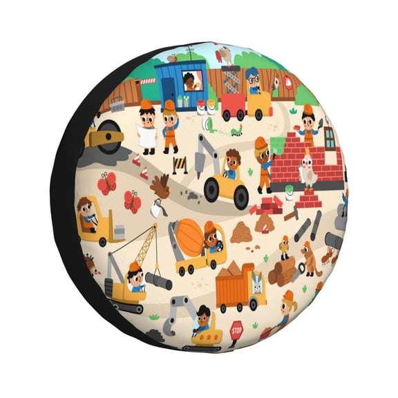 Rateoe construction road work landscape Pattern Tire Cover Wheel Protectors Weatherproof Wheel Covers Universal Fit for Trailer Rv SUV Truck Camper Travel Trailers Accessories-15 inch