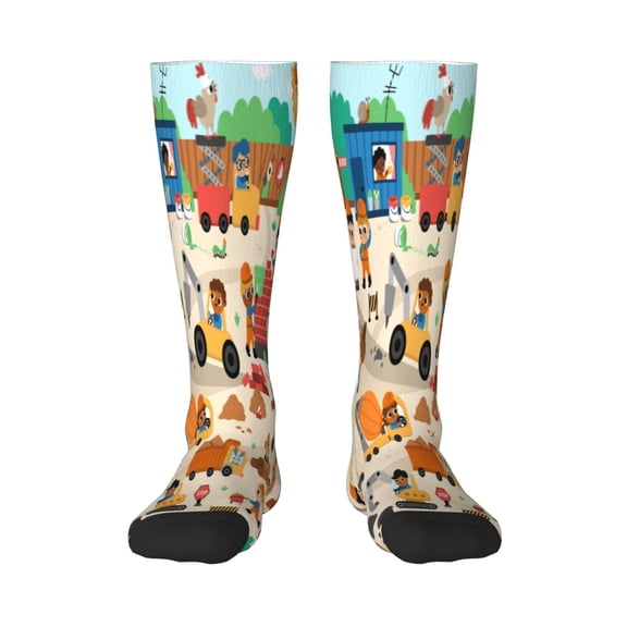 Rateoe construction road work landscape Pattern Women’s Knee High Crew Socks,Trouser Socks, – Comfortable, Breathable, Moisture-Wicking and Soft