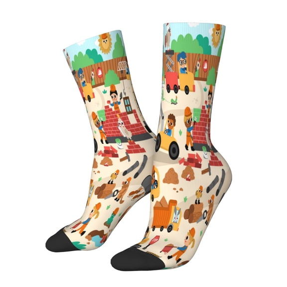 Rateoe construction road work landscape for Women Casual Calf Socks - Cute Crew Socks - Thin Soft Above Ankle Socks Size 5-11