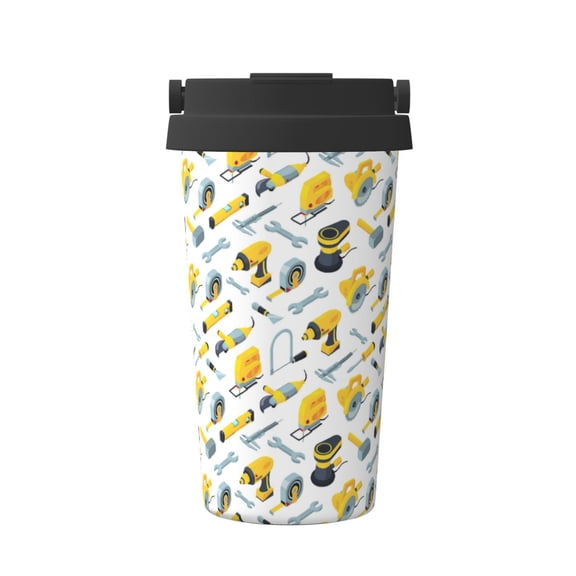 Rateoe construction tools Pattern Travel Coffee Mug Tumbler with Flip Lid | Reusable Insulated Stainless Steel Cold Brew Iced Coffee Cup Thermos