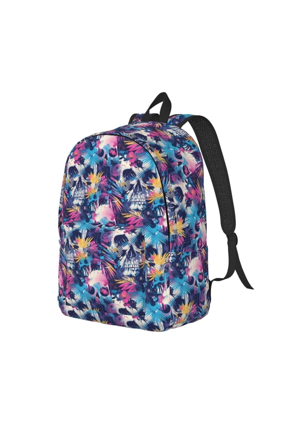 cool Skull colorful Pattern Durable Canvas Backpack for Men & Women – Stylish & Lightweight – Adjustable Straps, Multiple Pockets – Fits 15-17 Inch LaptopsMedium