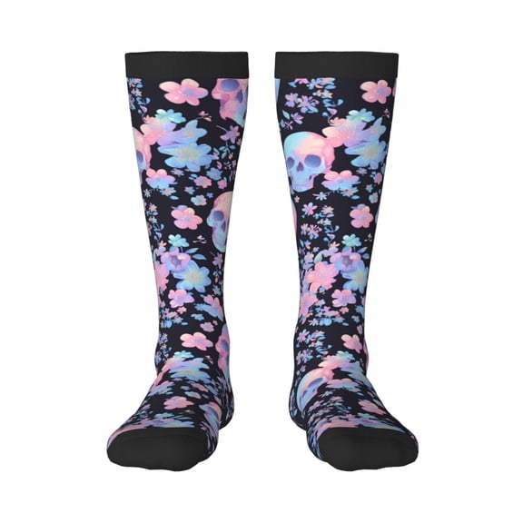 Rateoe cool Skull flower Pattern Women’s Knee High Crew Socks,Trouser Socks Comfortable, Breathable, Moisture-Wicking and Soft