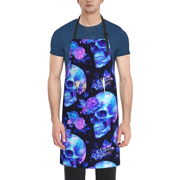 Rateoe cool crystal Skull flower Aprons with Pocket,Men Womens Aprons Waterproof Adjustable Cooking Aprons for Kitchen Gardening and Salon